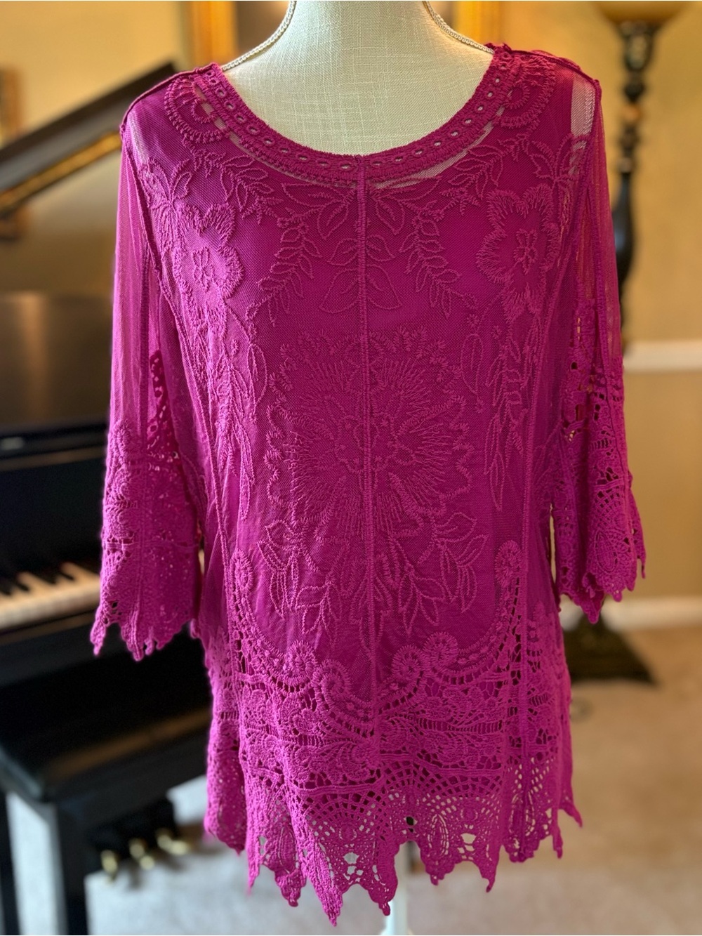 Ultra Pink Fuchsia Lace Tunic Top